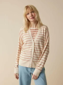 Strickjacke aus Bio-Baumwolle, 52 ringel crème-mahagoni, S, GOTS