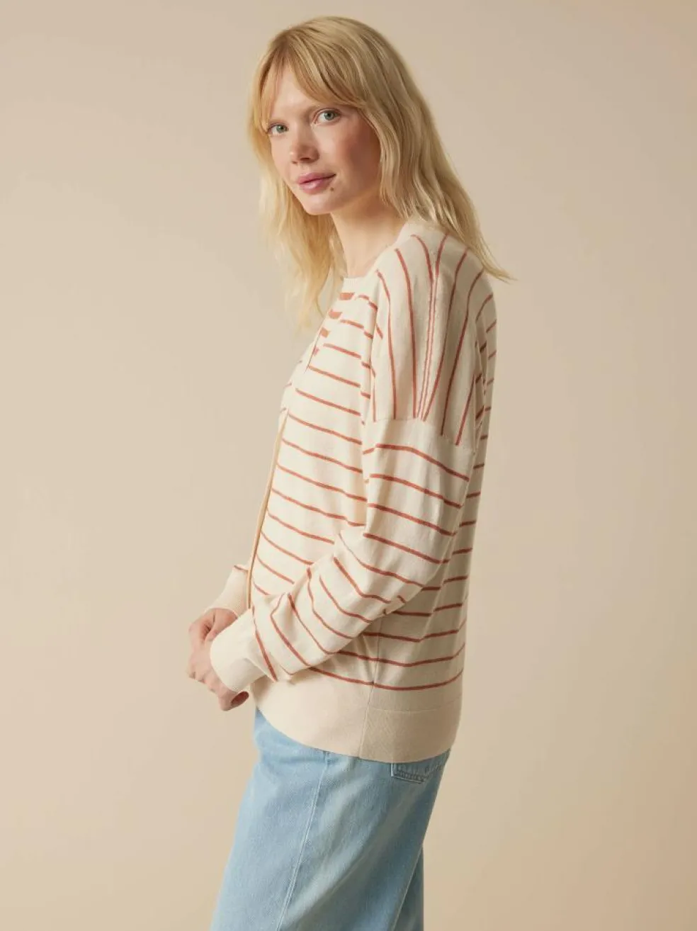 Strickjacke aus Bio-Baumwolle, 52 ringel crème-mahagoni, S, GOTS