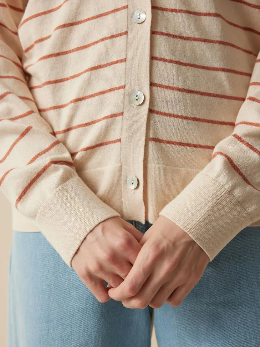 Strickjacke aus Bio-Baumwolle, 52 ringel crème-mahagoni, S, GOTS