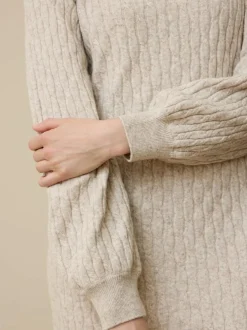 Strickkleid aus Bio-Baumwolle und Wolle, 44 sand melange, XL, GOTS