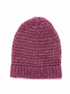 Strickmütze aus Alpakawolle und Bio-Baumwolle, 07 aubergine melange, one size