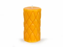 Stumpenkerze Relief aus Bienenwachs, natur, Höhe 15 cm, ø 8 cm