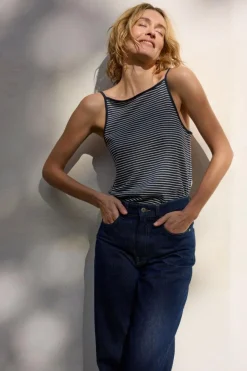 Top aus Bio Leinen/Baumwolle, 55 navy/offwhite ringel, 38, GOTS