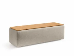 Truhe Tambor rechteckig, B 143 cm x T 48 cm x H 41 cm, Bezug Wollstoff Tano Natur (79), Buche