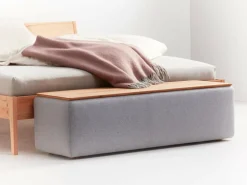 Truhe Tambor rechteckig, B 143 cm x T 48 cm x H 41 cm, Bezug Wollstoff Tano Natur (79), Buche