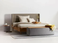 Truhe Tambor rechteckig, B 143 cm x T 48 cm x H 41 cm, Bezug Wollstoff Tano Natur (79), Buche