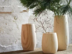 Vase aus Eschenholz, inkl. Glaseinsatz, H 12 cm, ø 8 cm