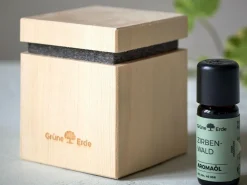 Zirbenduftspender mit Filz und Holzgewinde für Zirbenöl, 7 cm x 7 cm x 8,5 cm